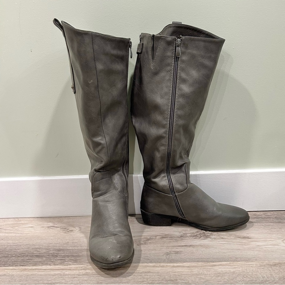 Dream Pairs Tall Riding Gray Faux Leather Fur Lined Boots Full Zip Up Size 8
